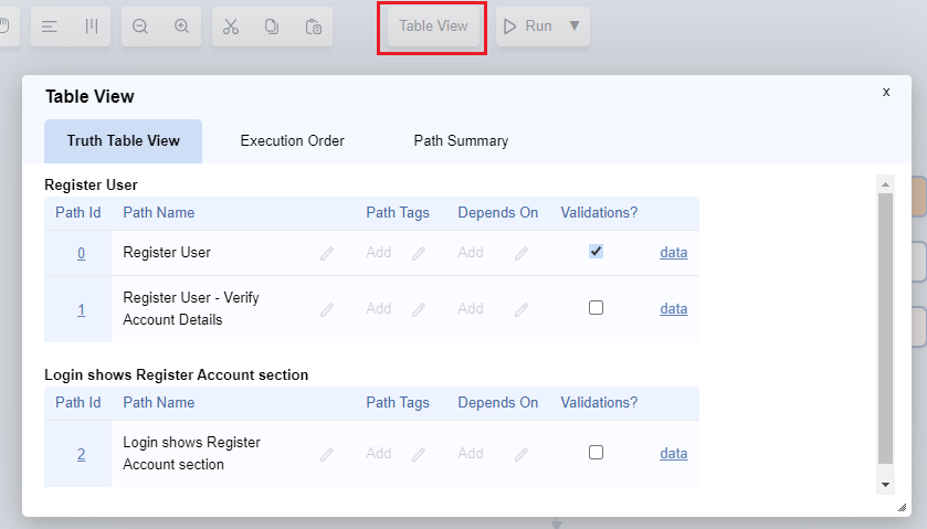 View All Paths - Table View