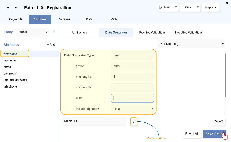 Text data generator for firstname
