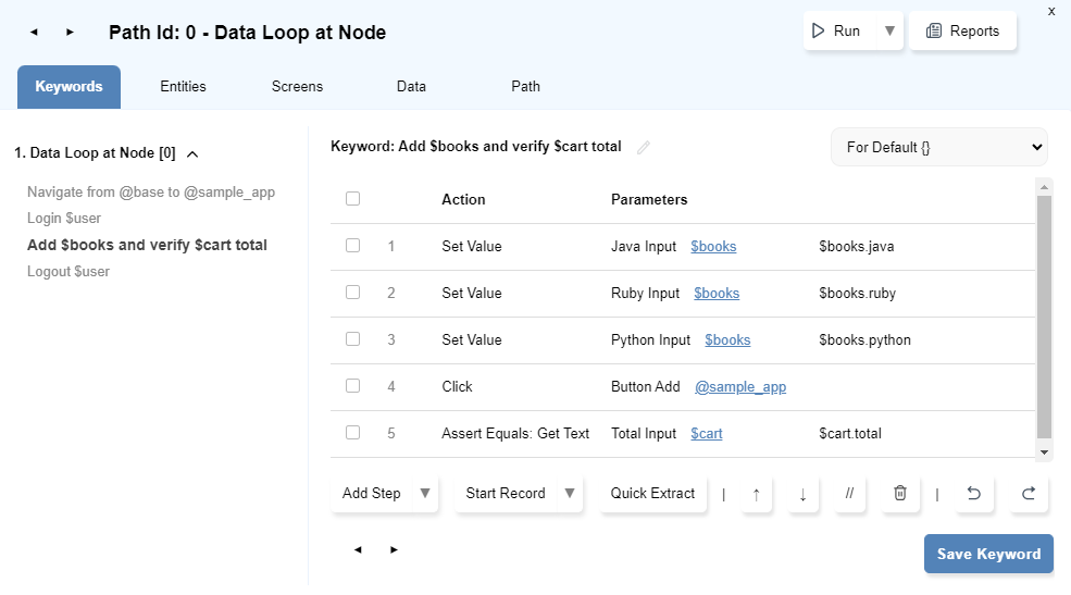Add $books and Verify $cart total Keyword automation