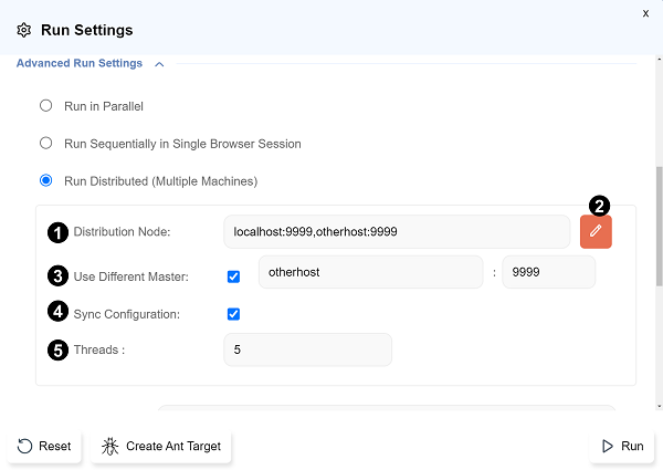 Run Distributed Run settings