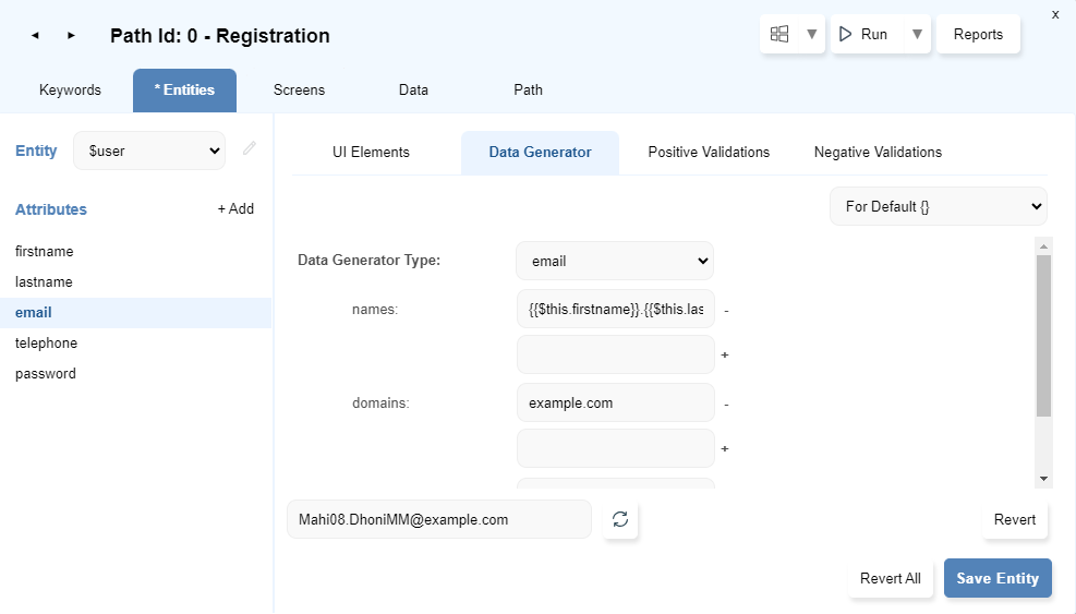 Email using variable template to use generated values