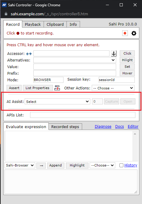 Sahi Controller - Recorder tab