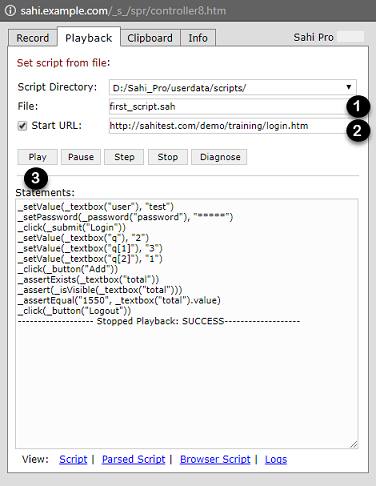 Sahi Controller - Playback tab