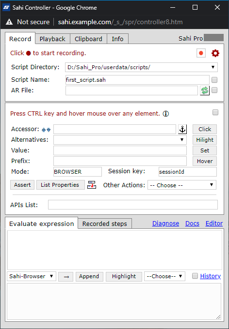 Sahi Controller - Recorder tab