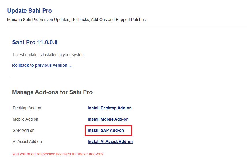 Sahi Pro SAP Add-on Installer