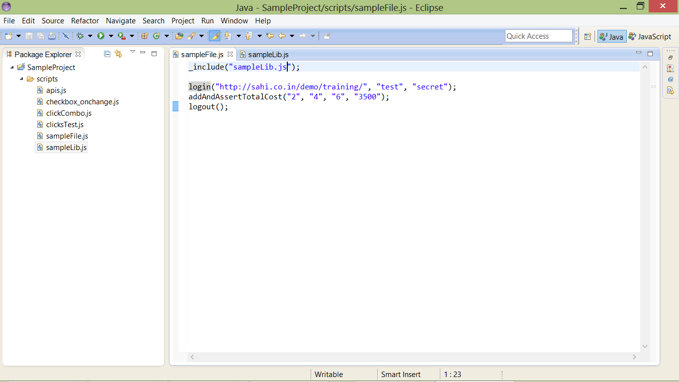Sample script with include
